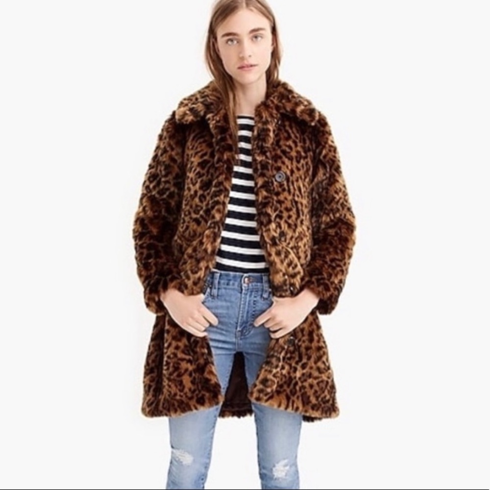 J Crew Faux Leopard Fur Coat